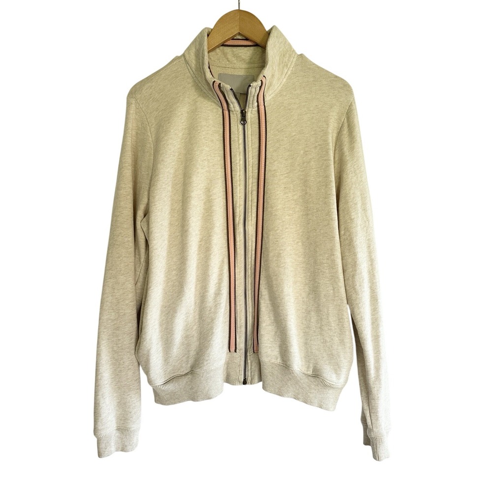 Old Navy Full Zip Sweatshirt‎ Gray Pink Stripe Women's XL Mock Neck Pockets